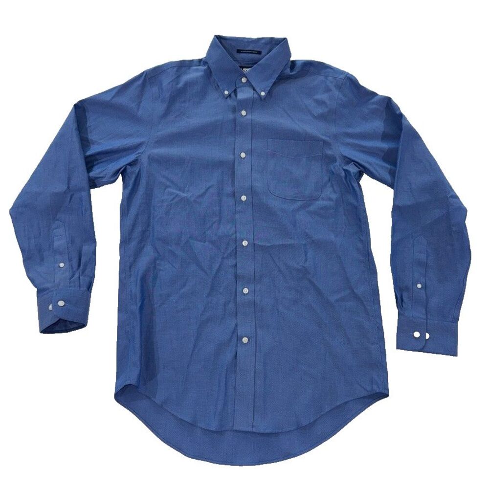 Lands' End Mens 15-34 Slim Fit Solid Blue No Iron Supima Pinpoint Oxford Shirt